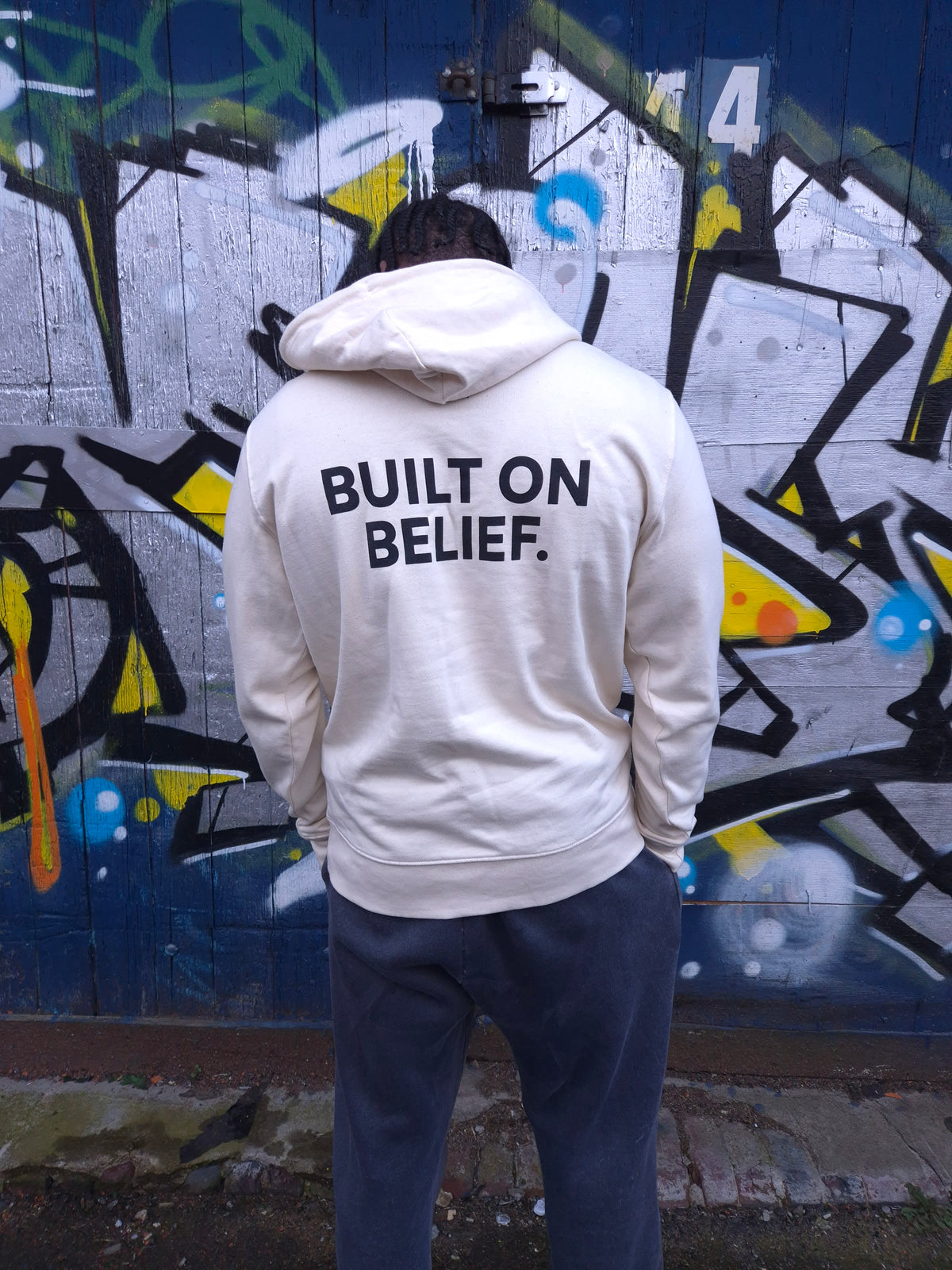 BUILT ON BELIEF HOODIE - OFF WHITE