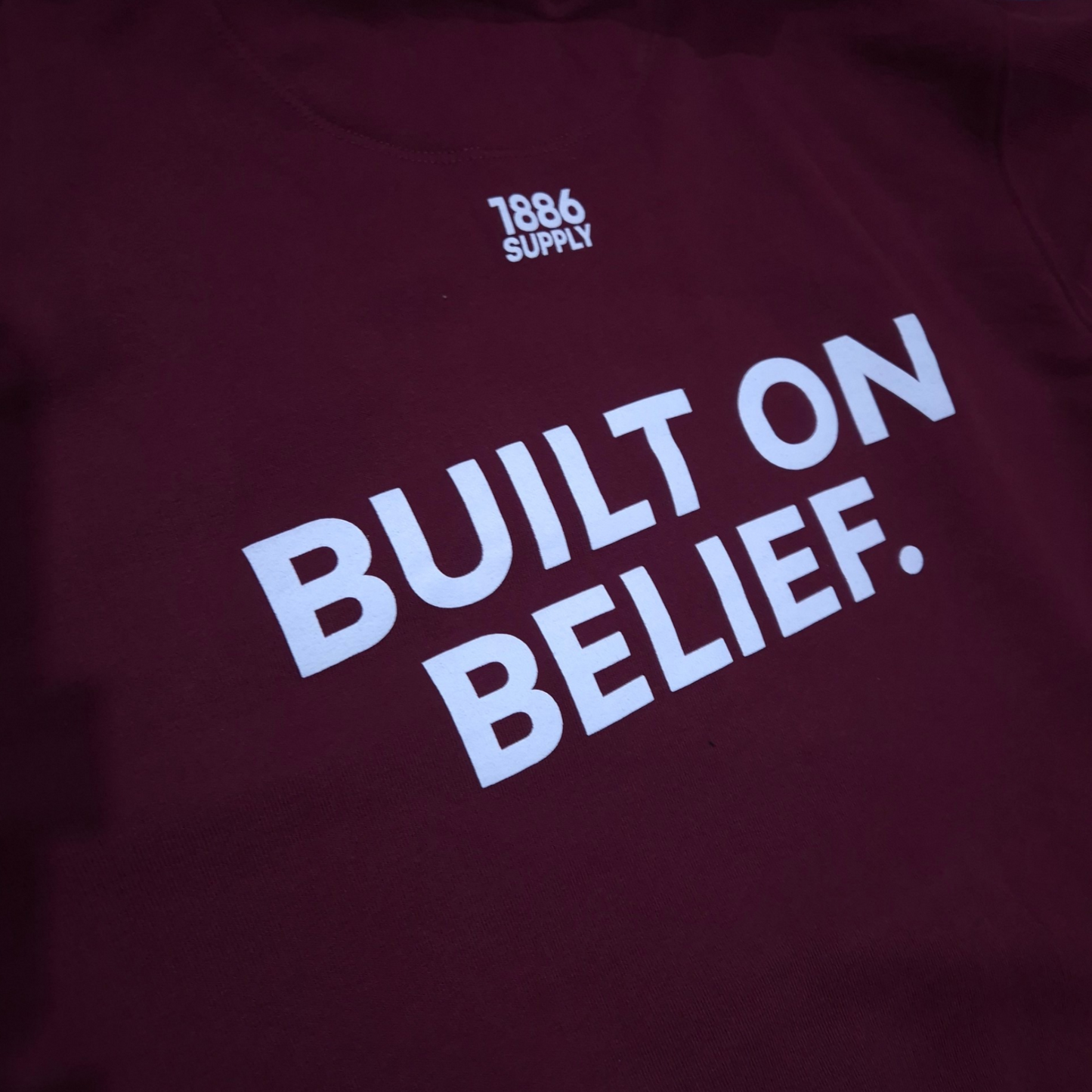 BUILT ON BELIEF HOODIE - BURGUNDY