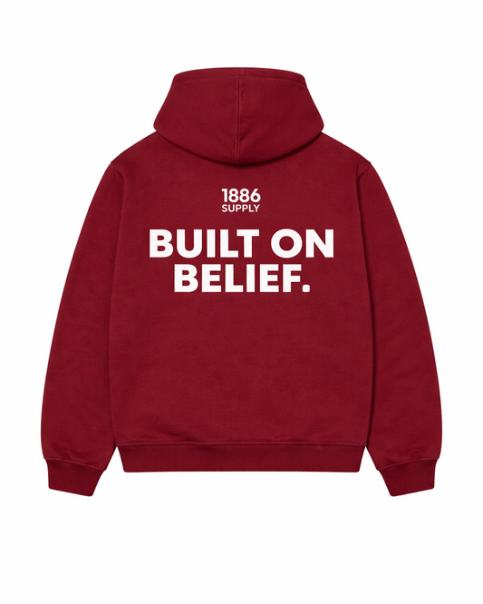 BUILT ON BELIEF HOODIE - BURGUNDY