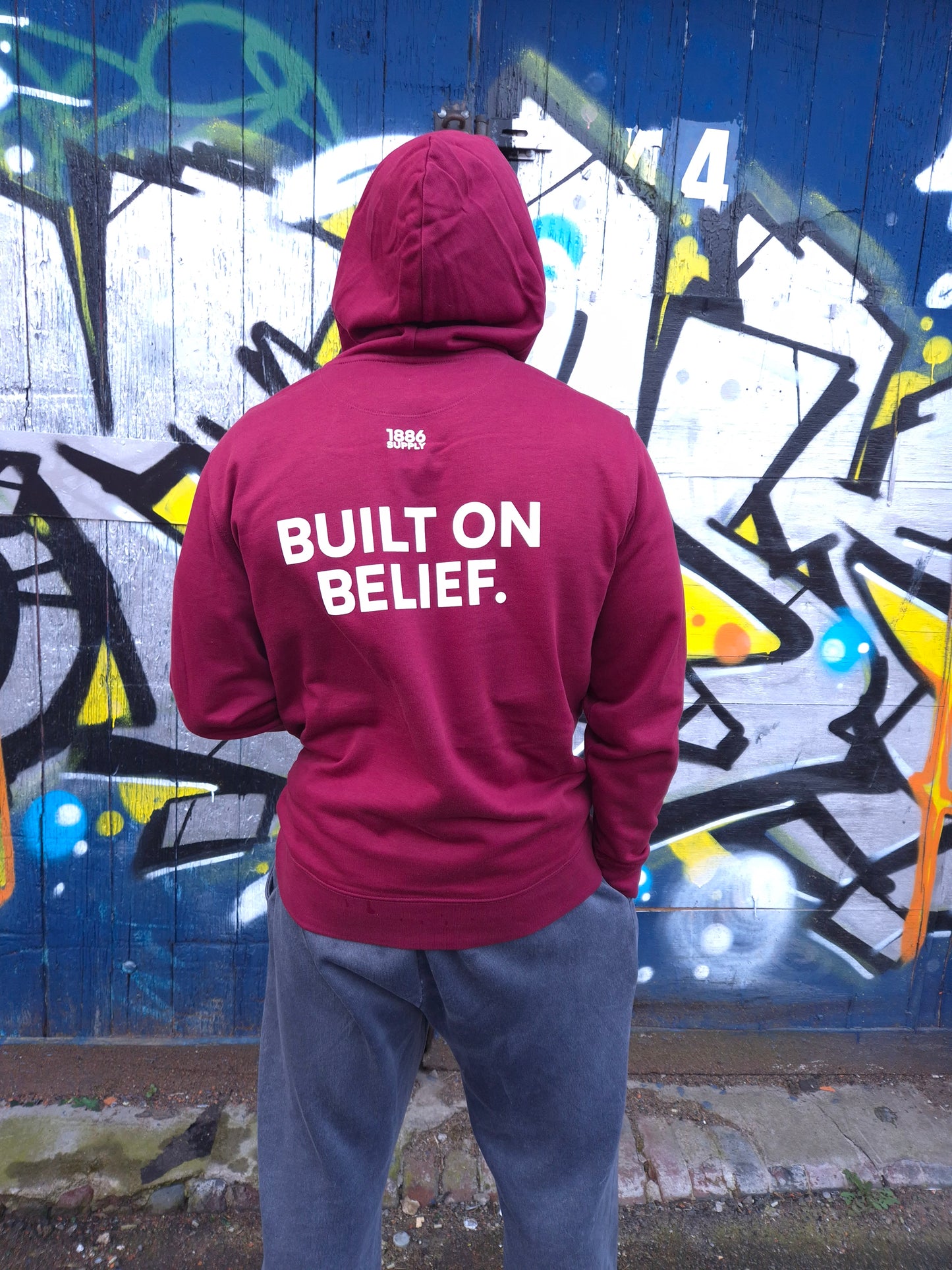BUILT ON BELIEF HOODIE - BURGUNDY